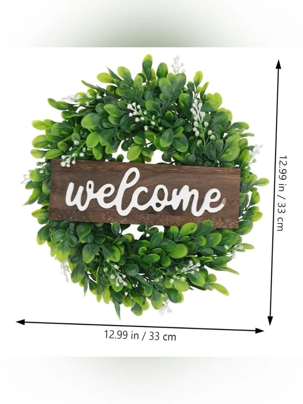 Welcome Green Boxwood Wreath Wall Hanging - 13”, New